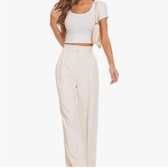 NWT Funyyzo Cream Neutral Wide Leg Dress Pants Trousers - Picture 3 of 15